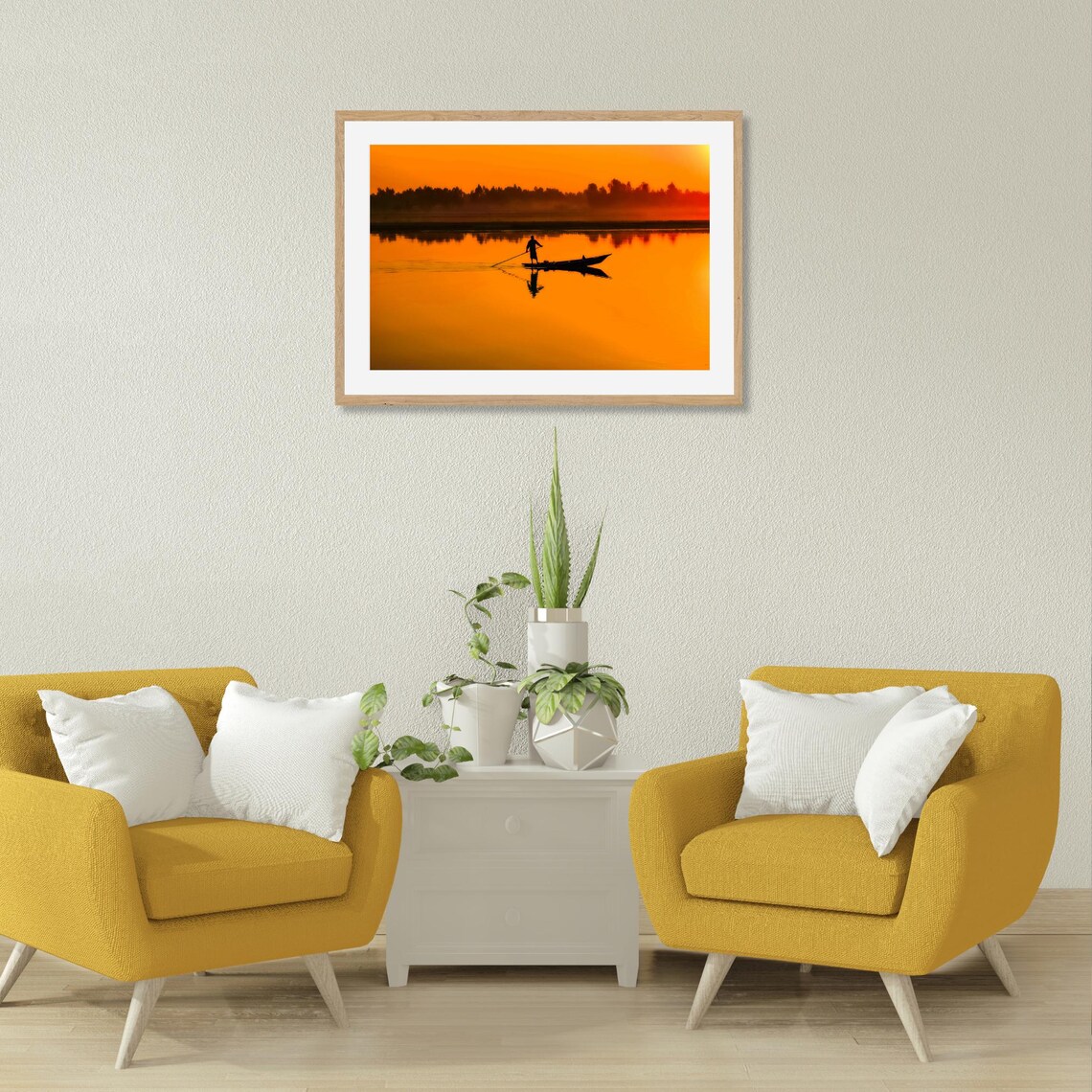 Fisherman at Sunset, Minimalist River Landscape - Image 5