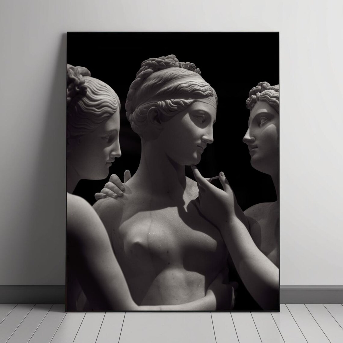 Elegant Trio Of Marble Statues, Sculpture Art Print