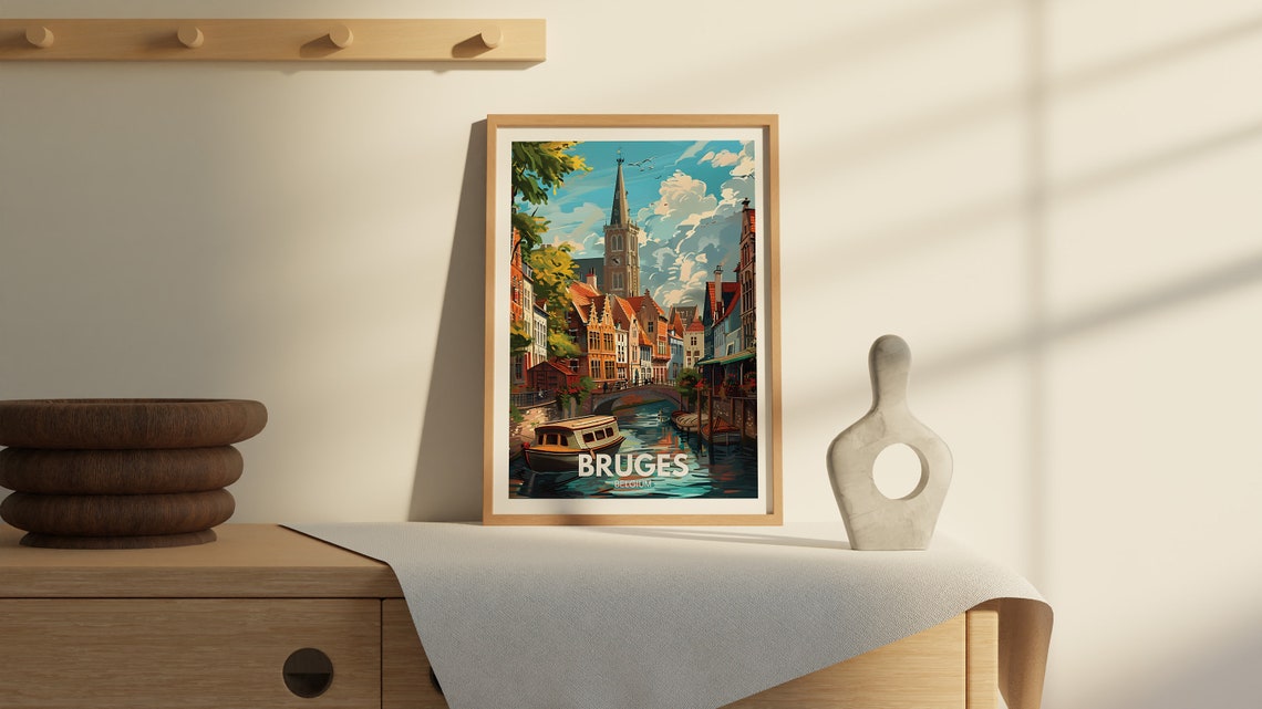 Bruges Travel Print Belgium Bruges Travel Poster Belgium Travel Poster Belgium Cityscape Wall Art Unique City Art Decor - Image 2