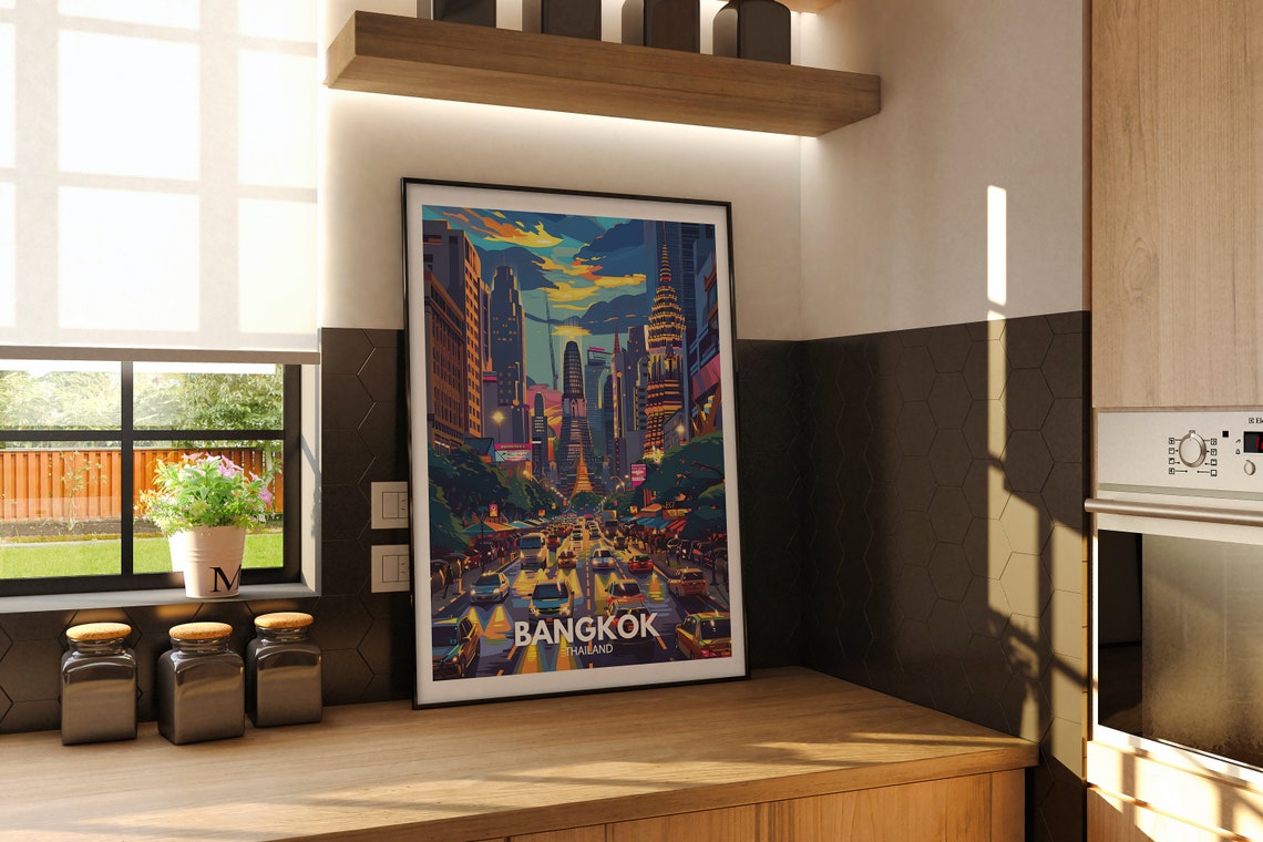 Bangkok Art Print Thailand Bangkok Poster Thailand Travel Poster Thailand Cityscape Wall Art Unique City Decor - Image 2