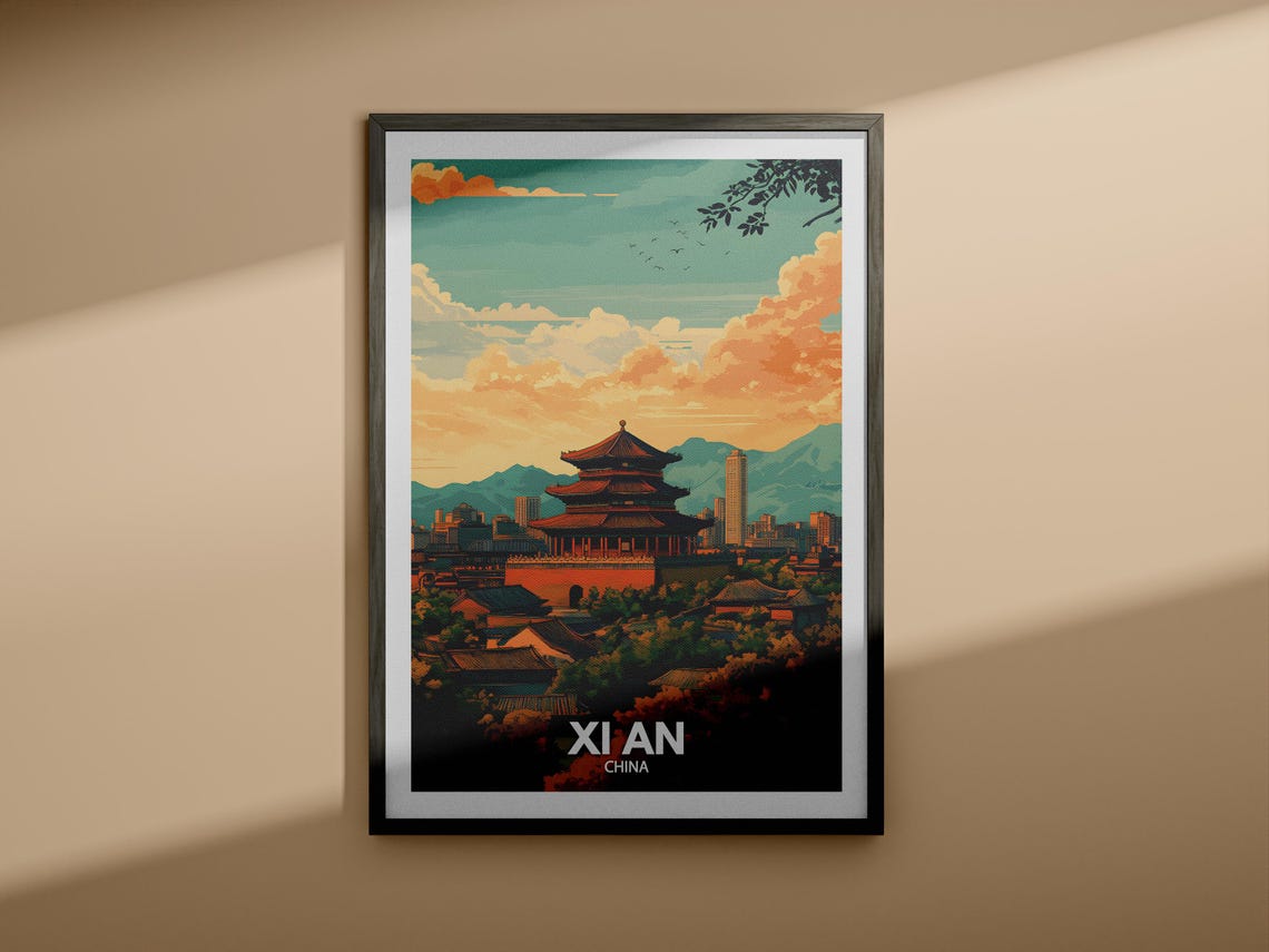 Xi An Travel Print China Xi An Travel Poster China Travel Poster China Cityscape Wall Art Unique City Art Decor - Image 3