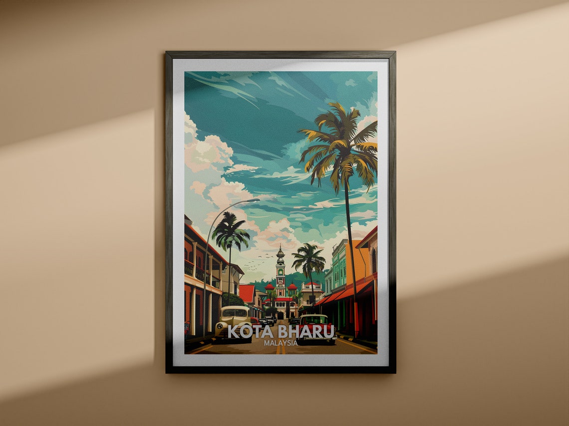 Kota Bharu Print Malaysia Kota Bharu Travel Poster Malaysia Travel Poster Malaysia Cityscape Wall Art Unique City Decor - Image 3