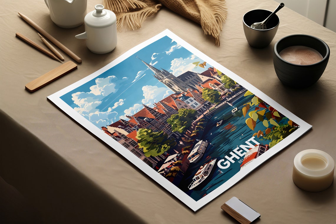 Ghent Travel Print Belgium Ghent Travel Poster Belgium Travel Poster Belgium Cityscape Wall Art Unique City Art Decor - Image 3