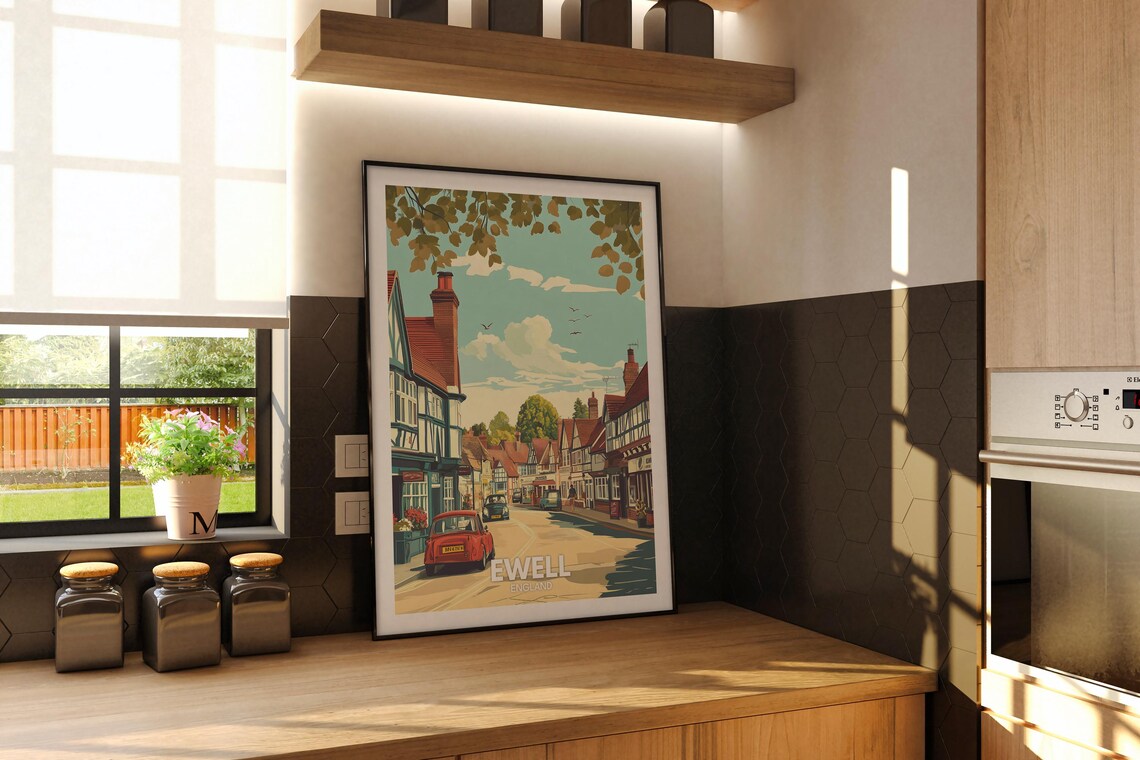 Ewell Travel Print England Ewell Travel Poster England Travel Poster United Kingdom Wall Art British Art Decor - Image 2