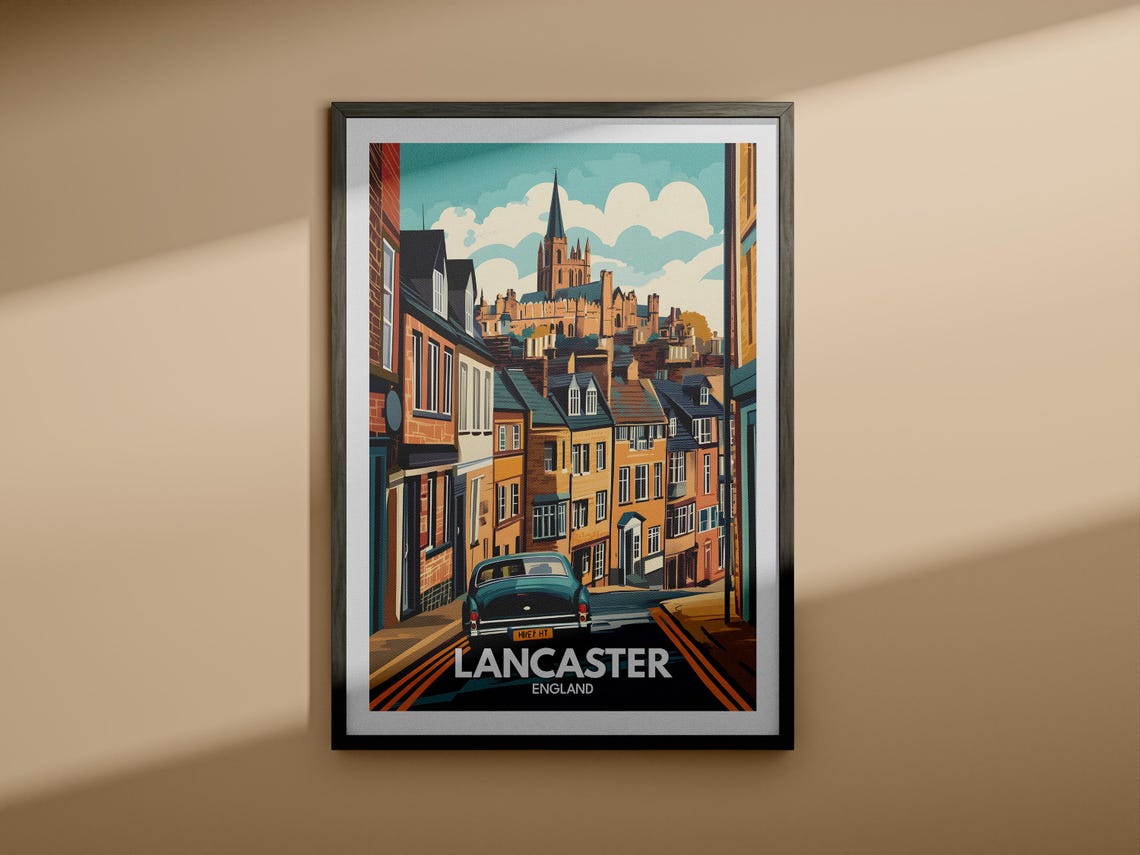 Lancaster Travel Print England Lancaster Travel Poster England Travel Poster United Kingdom Cityscape Wall Art British City Art Decor - Image 3