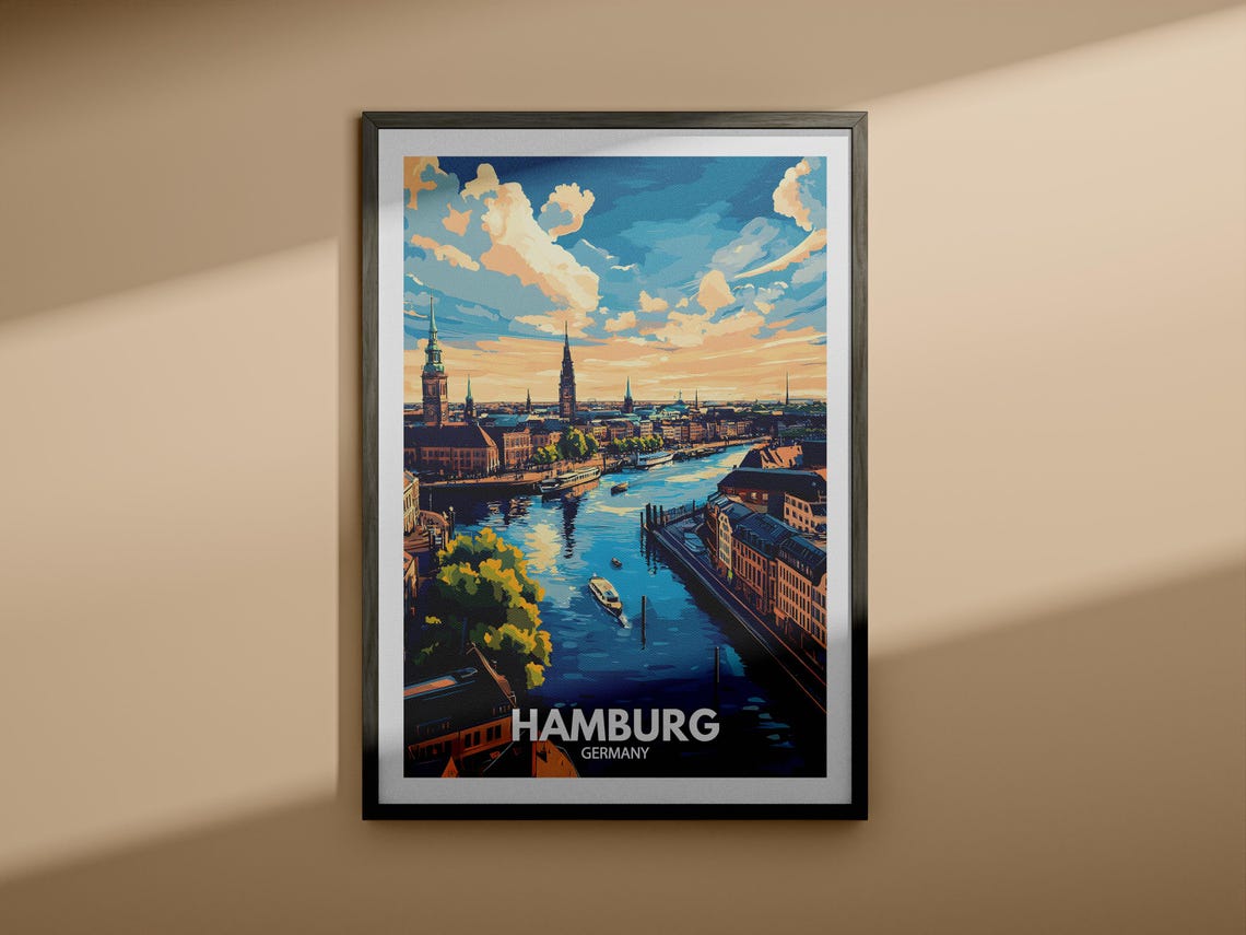 Hamburg Travel Print Germany Hamburg Travel Poster Germany Travel Poster Germany Cityscape Wall Art Unique City Art Decor - Image 3