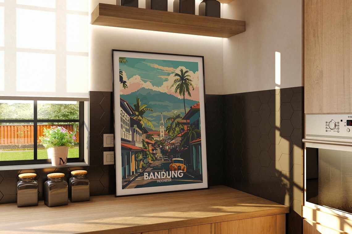 Bandung Print Indonesia Bandung Travel Poster Indonesia Travel Poster Indonesia Cityscape Wall Unique City Decor - Image 2