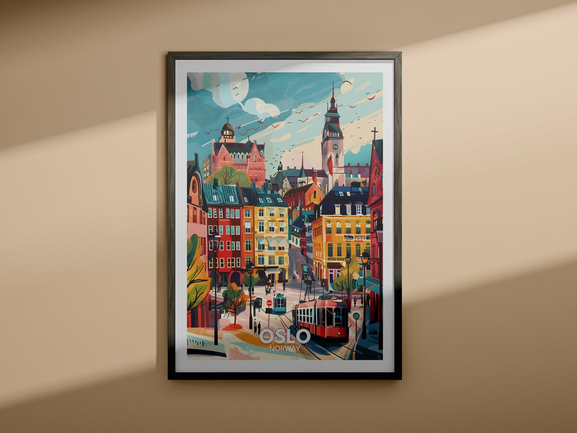 Oslo Travel Print Norway Oslo Travel Poster Norway Travel Poster Norway Cityscape Wall Art Unique City Decor - Image 3