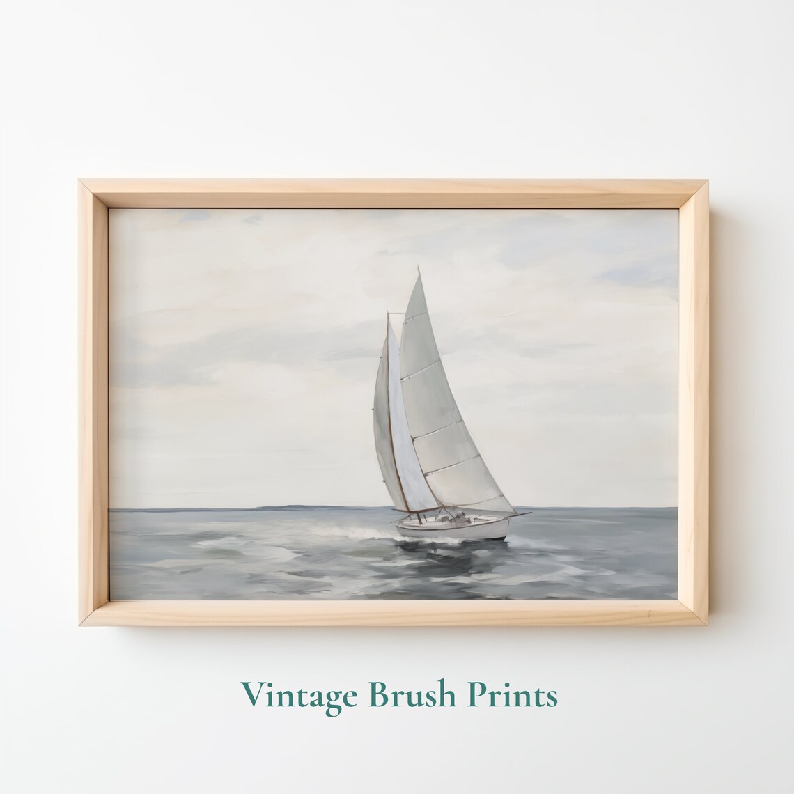 Sailboat On Gray Ocean Waves Vintage Nautical Oil Painting Poster