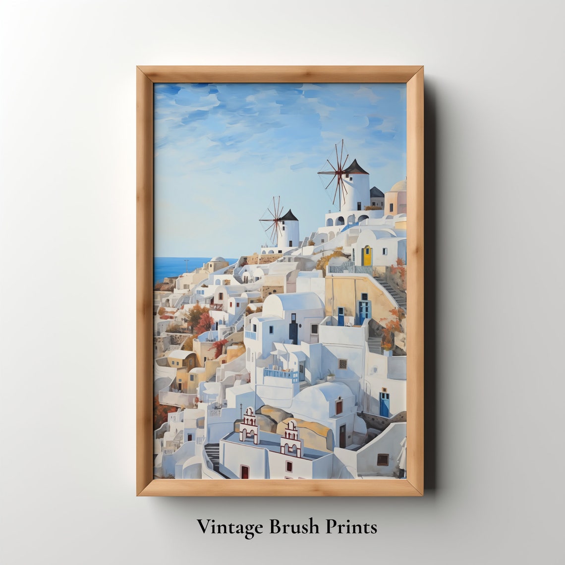 Mykonos Greek Island Windmills Whitewashed Village Oil Painting Poster