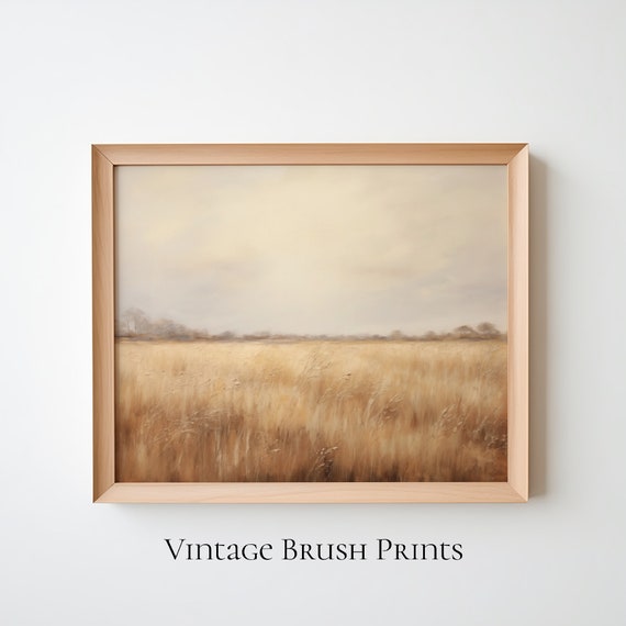 Wheat Fields Autumn Landscape Print Muted Farmhouse Wall Art