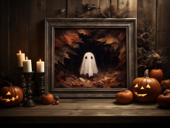 Vintage Halloween Print Spooky Fall Forest Wall Art