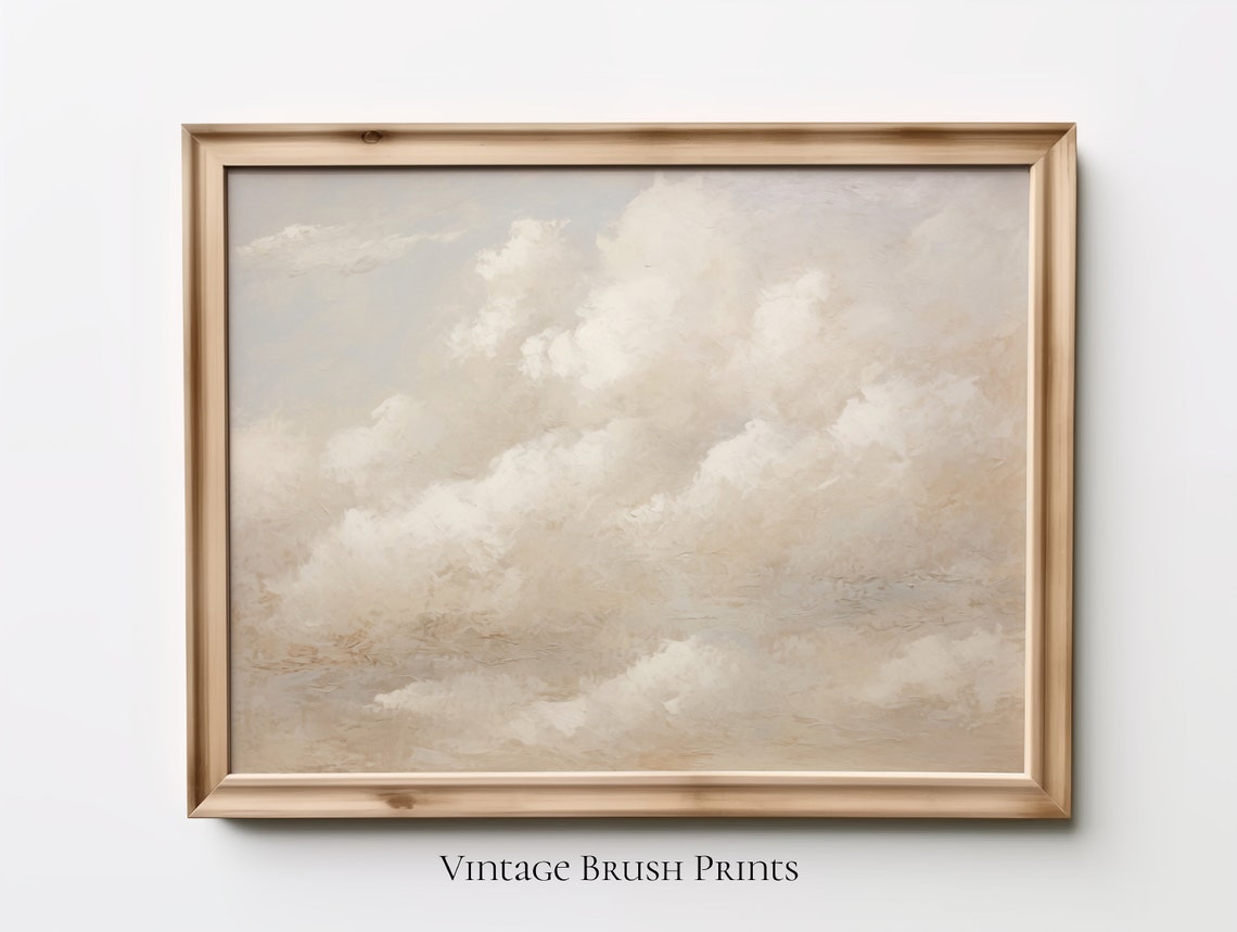 Vintage Neutral Cloudscape Soft Beige Cloud Sky Study Wall Art