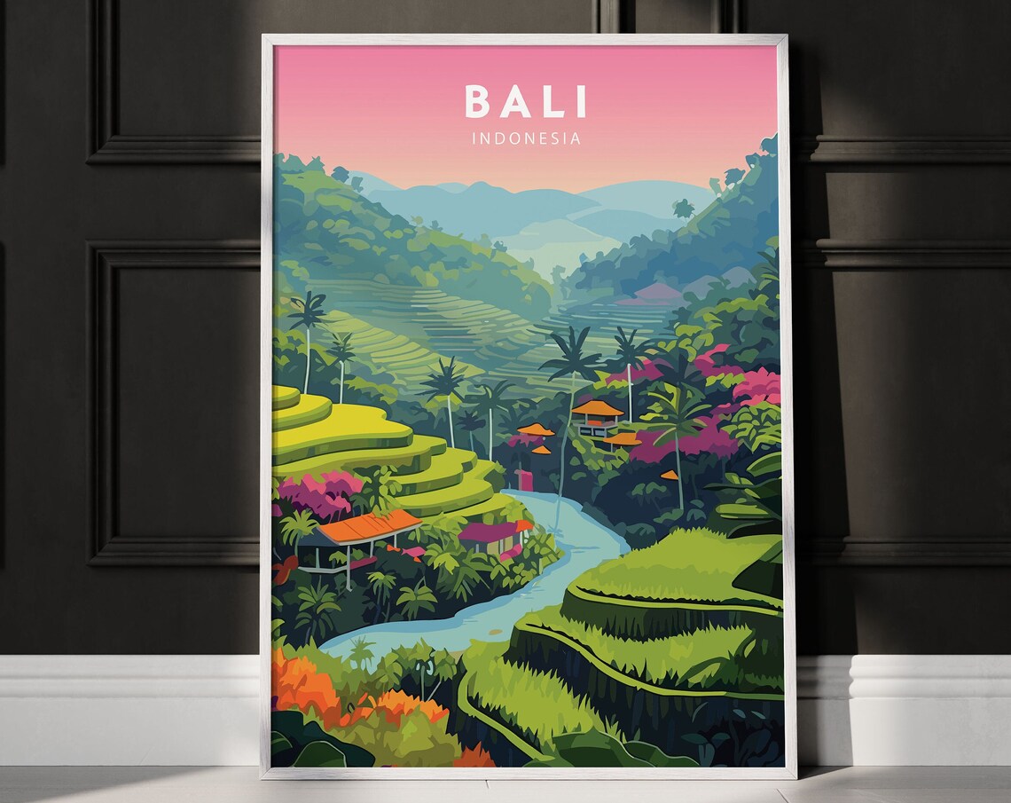 Bali Indonesia Travel Poster, Mid-Century Modern