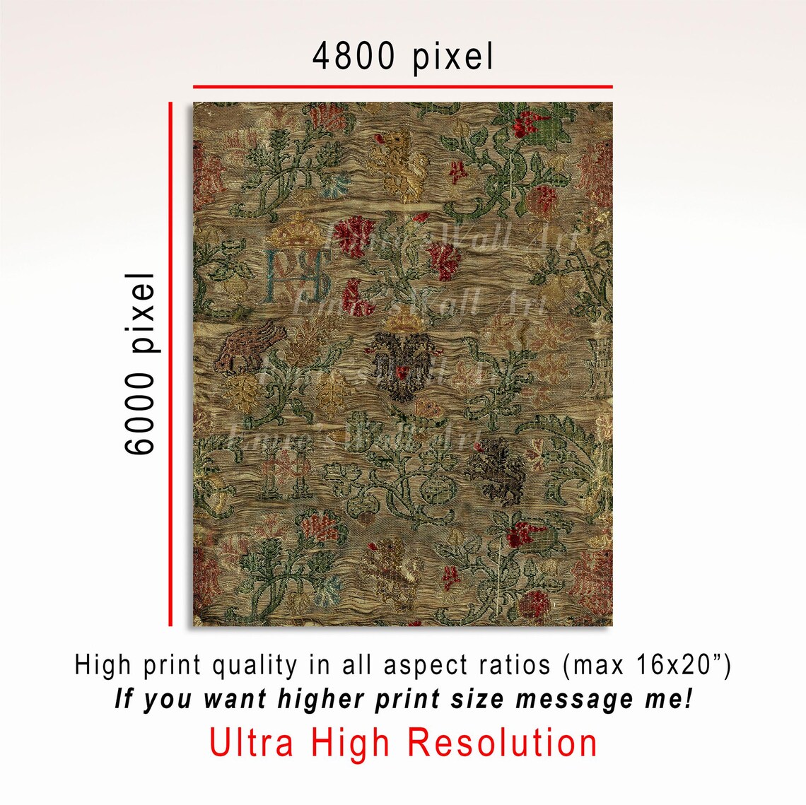 Antique Textile Fragment Print, Vintage Rug Pattern - Image 3