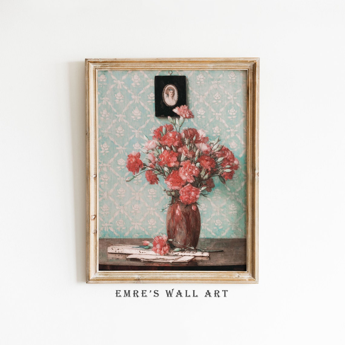 Carnation Still Life Oil Painting Vintage Print Flower Painting Cottage Wall Art Decor Antique Floral Art Print Flower Art