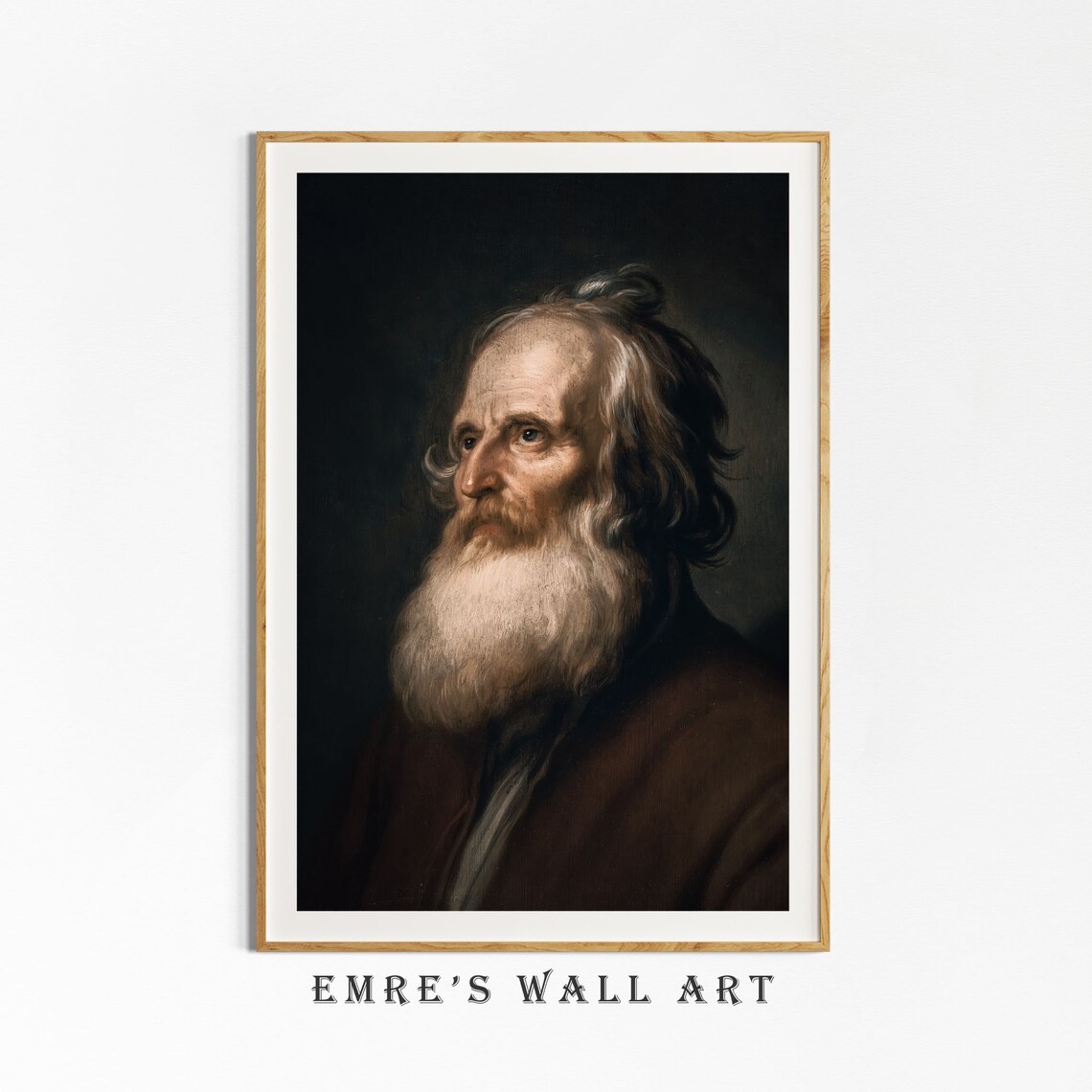 Bearded Elder Portrait Dark Antique Oil Painting Moody Wall Art - Image 4