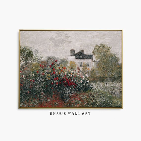 Red Rose Garden Before Country House Impressionist Summer Poster