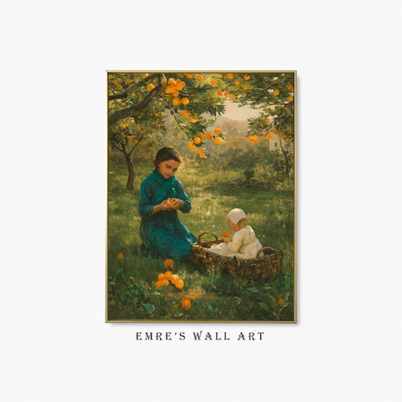John W Waterhouse Orange Pickers Girl Baby Harvest Scene Poster