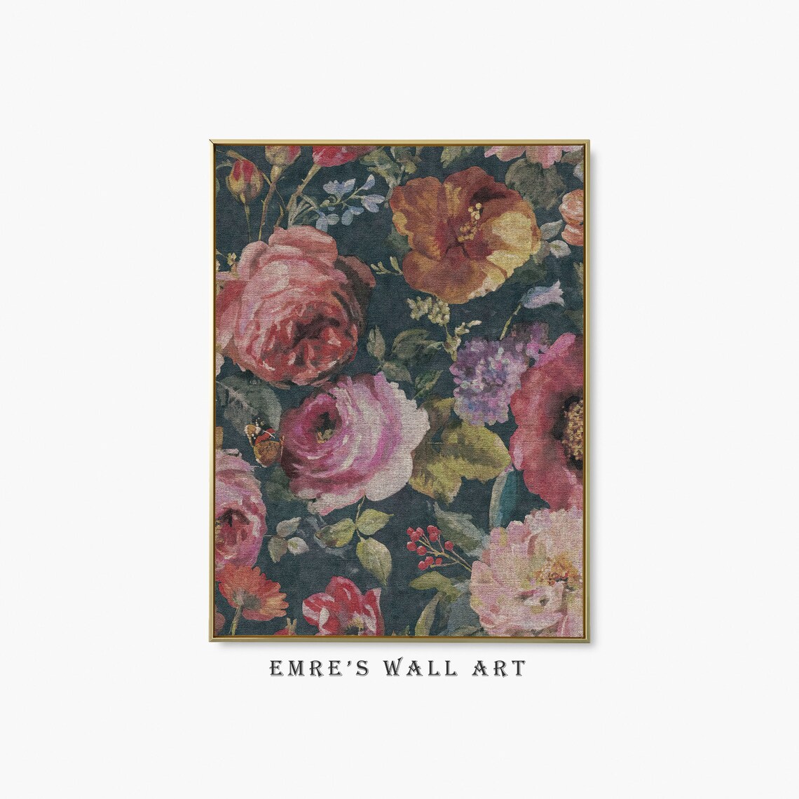 Floral Textile Art Print, Vintage Tapestry Wall Art