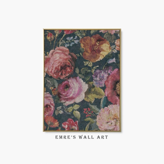 Floral Textile Art Print, Vintage Tapestry Wall Art