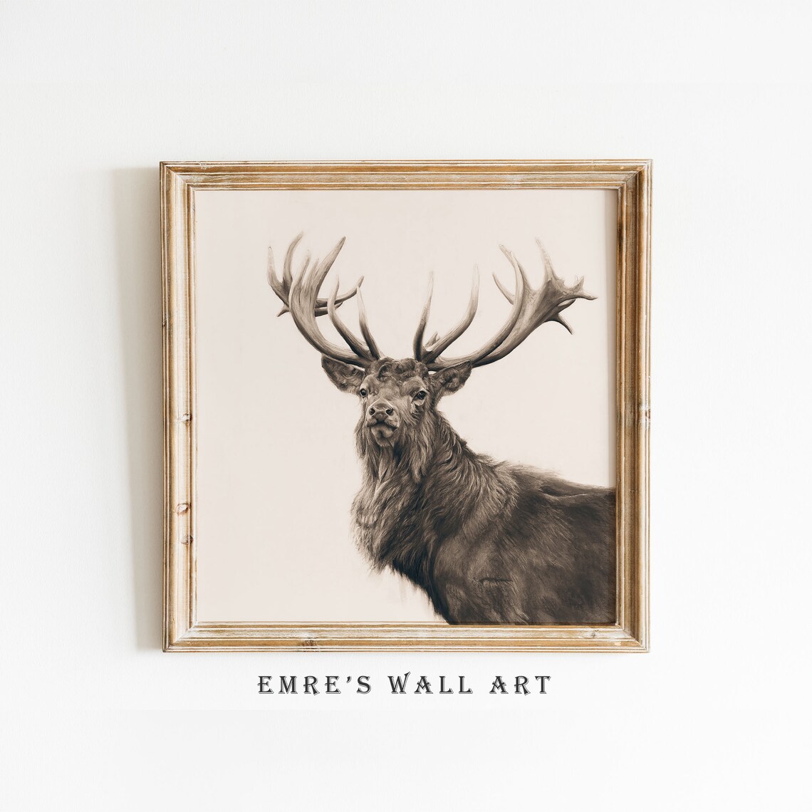 Rustic Deer Sketch Vintage Farmhouse Art Print