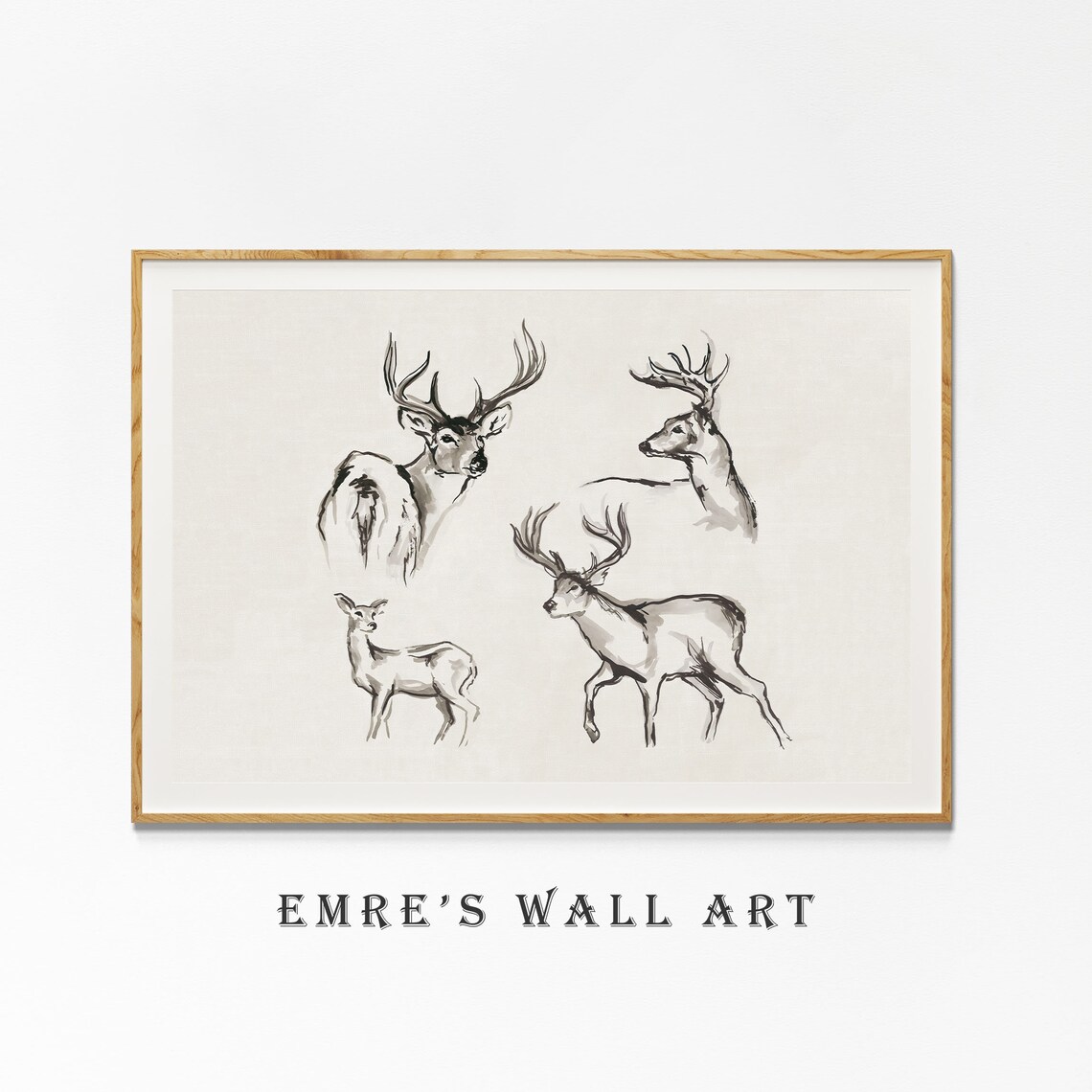 Antique Rustic Deer Sketch Vintage Christmas Art Print - Image 4