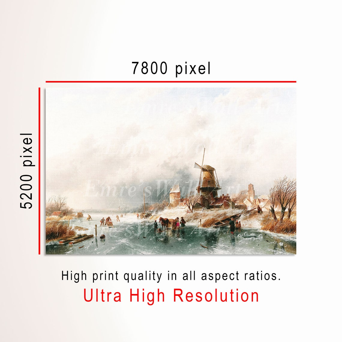 Frozen Canal Windmill Skaters Horse Sled Winter Dutch Art Poster - Image 3