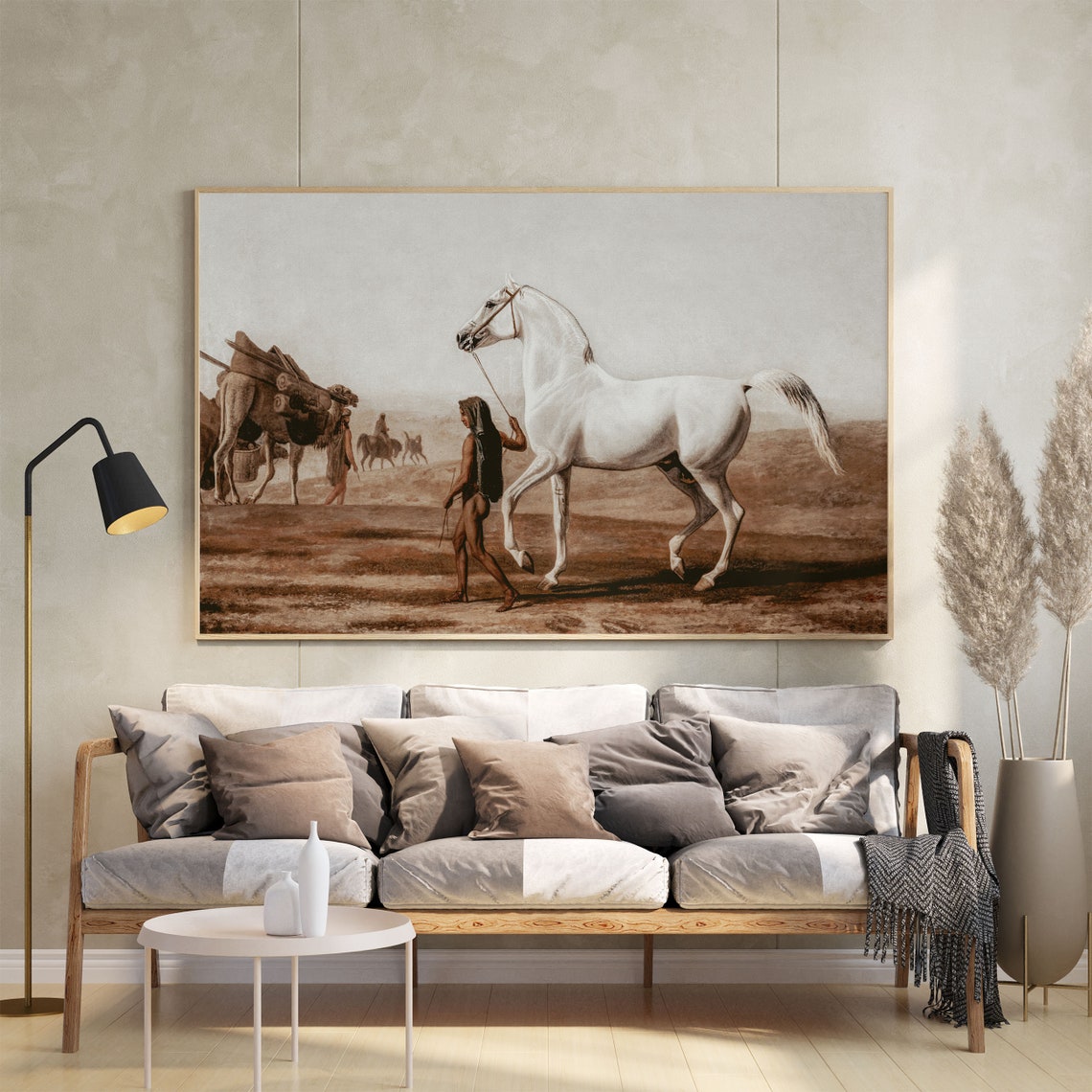 Vintage White Horse Oil Painting Vintage Desert Landscape Painting Antique Horse Wall Art Print Vintage Wall Art - Image 2