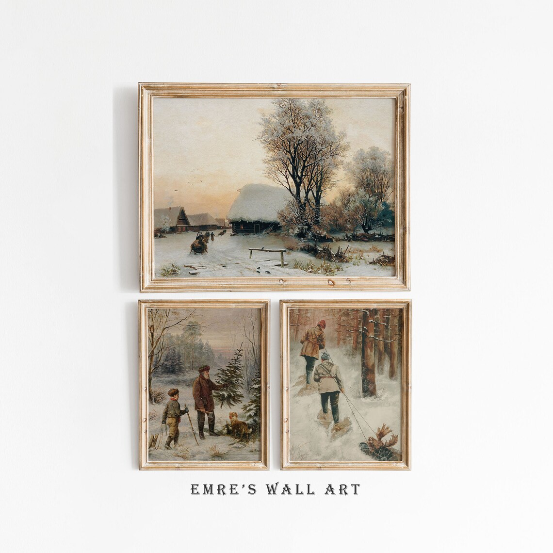 Vintage Winter Landscape Prints, Rustic Holiday Decor