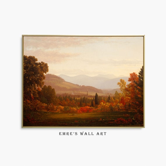 Moody Fall Landscape Art Print, Vintage Rustic Country