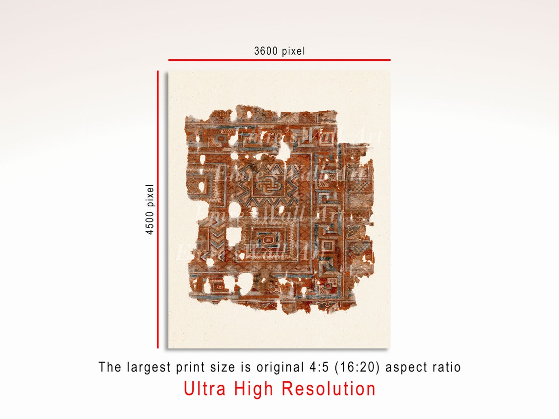 Antique Kilim Textile Fragment Rust Geometric Pattern Poster - Image 3