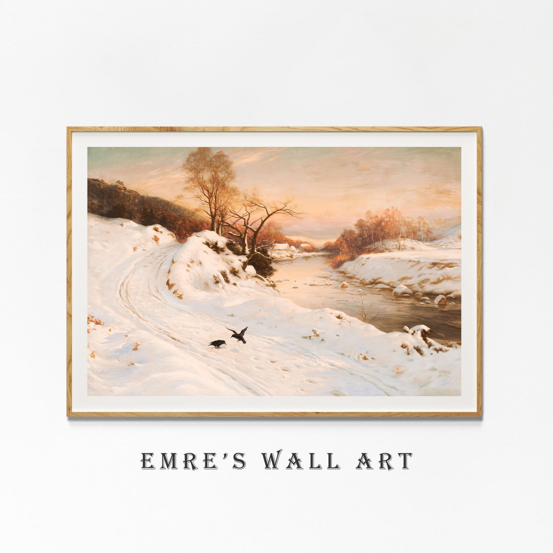 Snowy River Sunset Crows Winter Landscape Vintage Oil Painting Poster - Image 4