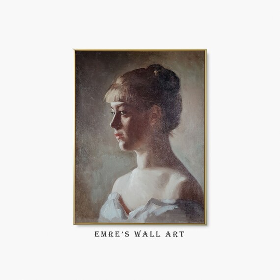 Woman In Profile Vintage Oil Portrait Painting Neutral Elegant Poster