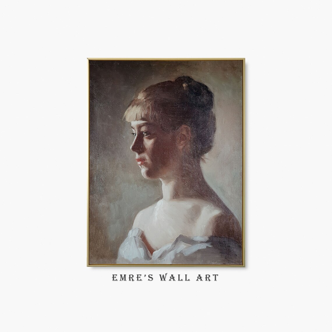 Woman In Profile Vintage Oil Portrait Painting Neutral Elegant Poster