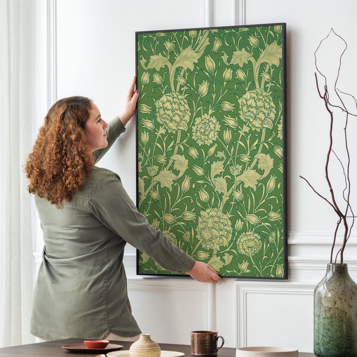 William Morris Green Carnation Floral Pattern Botanical Poster - Image 2