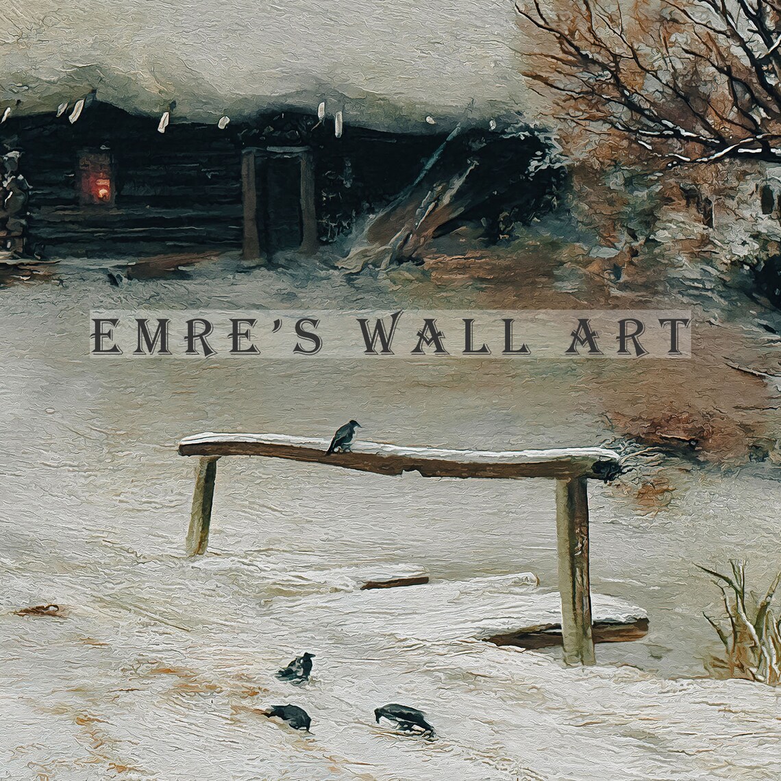 Vintage Winter Landscape Painting, Winter Village Art Print - Image 2