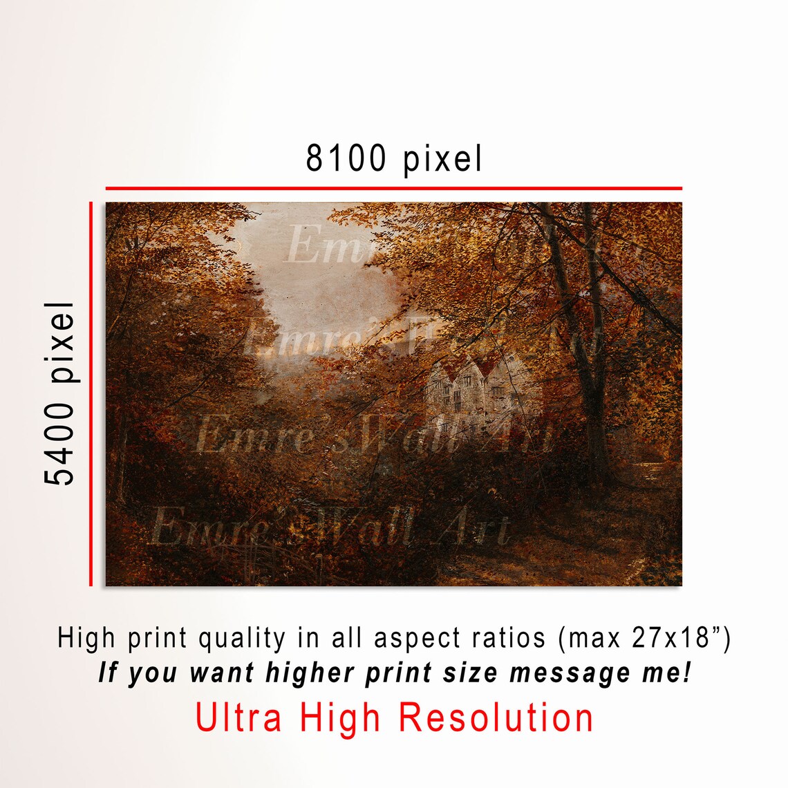 Autumn Cottage Among Russet Foliage Moody Fall Woodland Painting Poster - Image 3