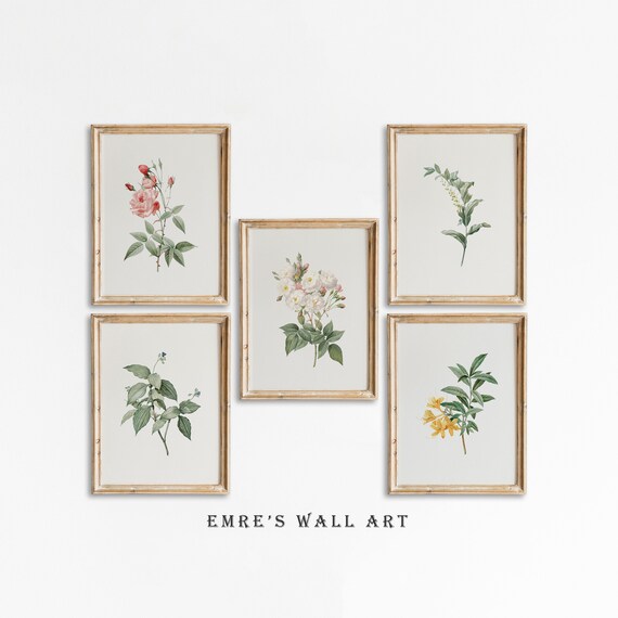 Green Botanical Floral Market Art Print Set