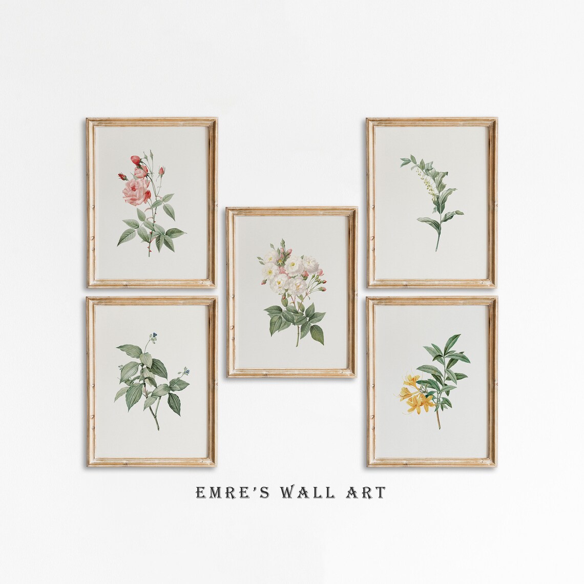 Green Botanical Floral Market Art Print Set