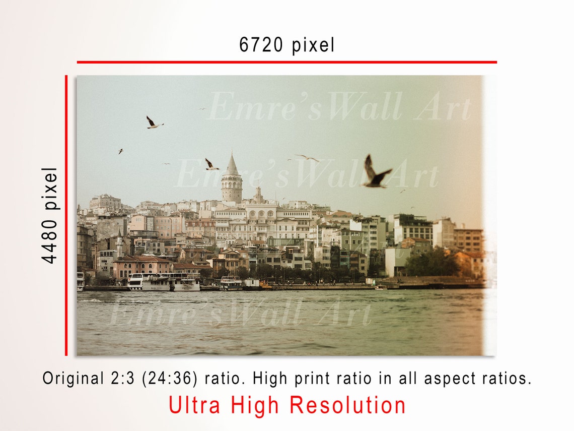 Istanbul Galata Tower Waterfront with Seagulls Vintage Travel Poster - Image 3