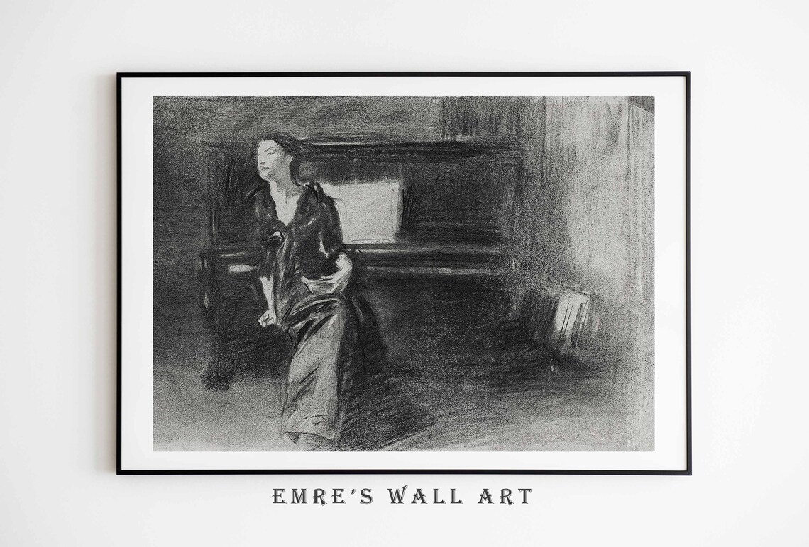 Charcoal Sketch Art Set Woman Portrait Daisy Study Drawing Poster - Image 2