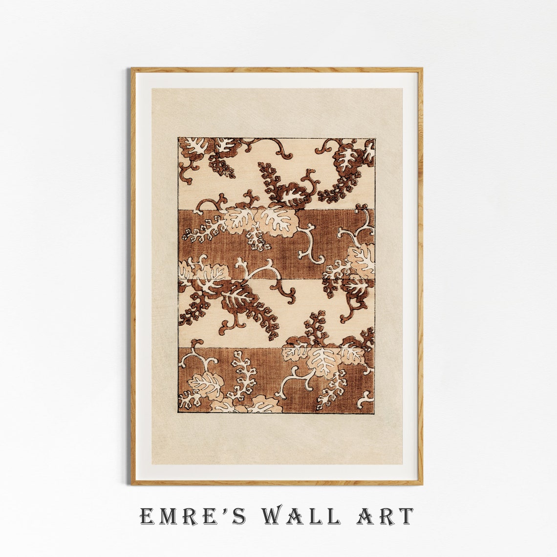 Vintage Brown Botanical Leaf Pattern Textile Stripe Design Art Poster - Image 4