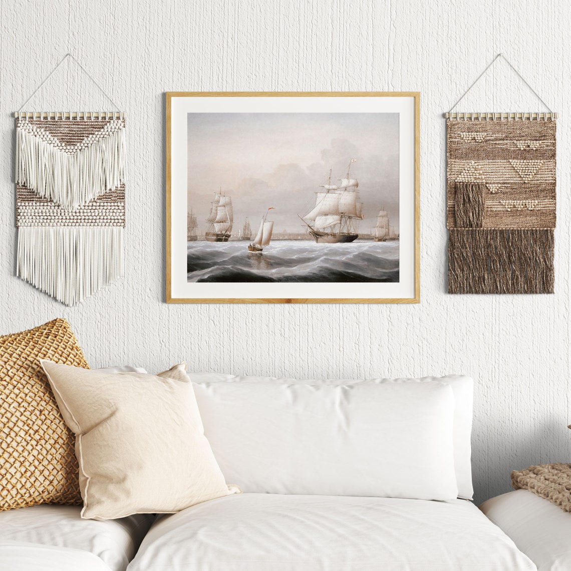 Vintage Sailboat Oil Painting Decor Antique Lake House Art Print Seascape Wall Art Coastal Vintage Art - Image 2