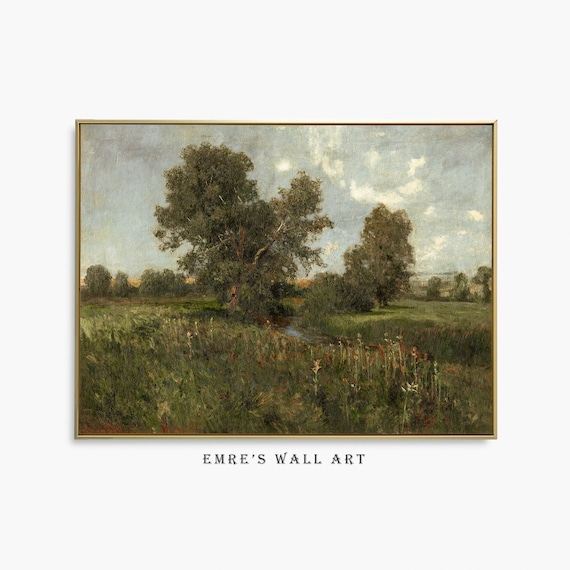 Summer Meadow Stream Between Trees Vintage Green Landscape Poster