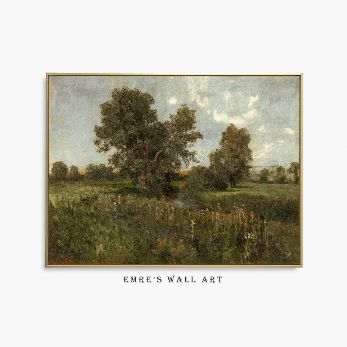 Summer Meadow Stream Between Trees Vintage Green Landscape Poster