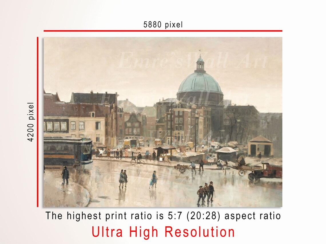 Amsterdam Street Scene Domed Church Vintage Cityscape Painting Poster - Image 3