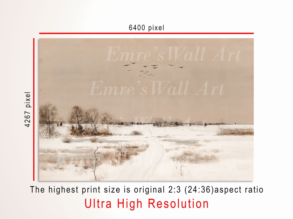 Vintage Winter Landscape Art Print, Rustic Farmhouse - Image 3