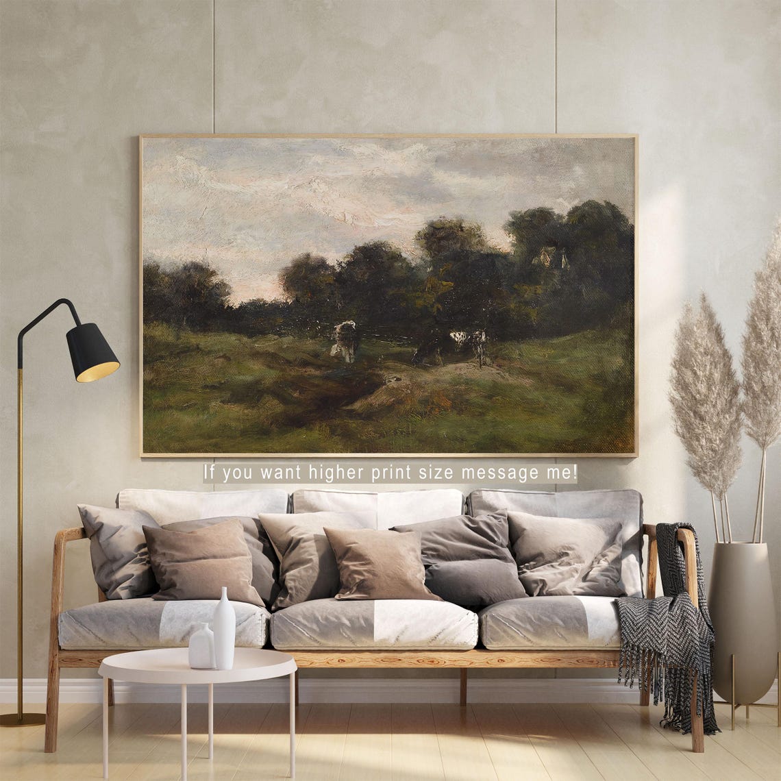 Vintage Countryside Oil Painting Meadow Landscape Art Print Vintage Farmhouse Gallery Wall Art Rustic Green Painting - Image 2