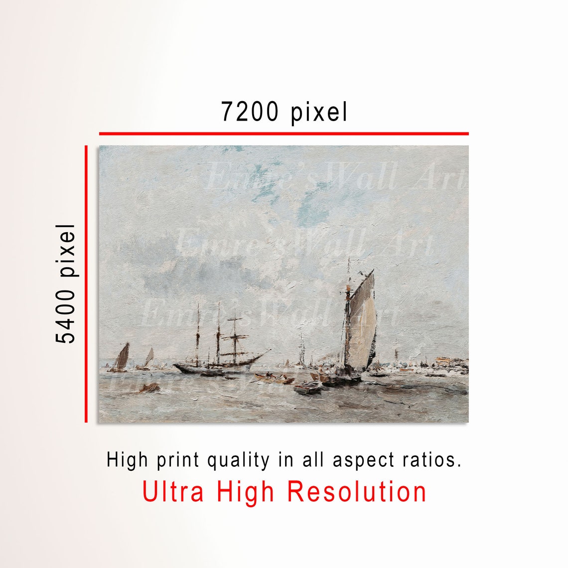 Vintage Tall Ships Seascape Soft Gray Ocean Painting Art Poster - Image 3